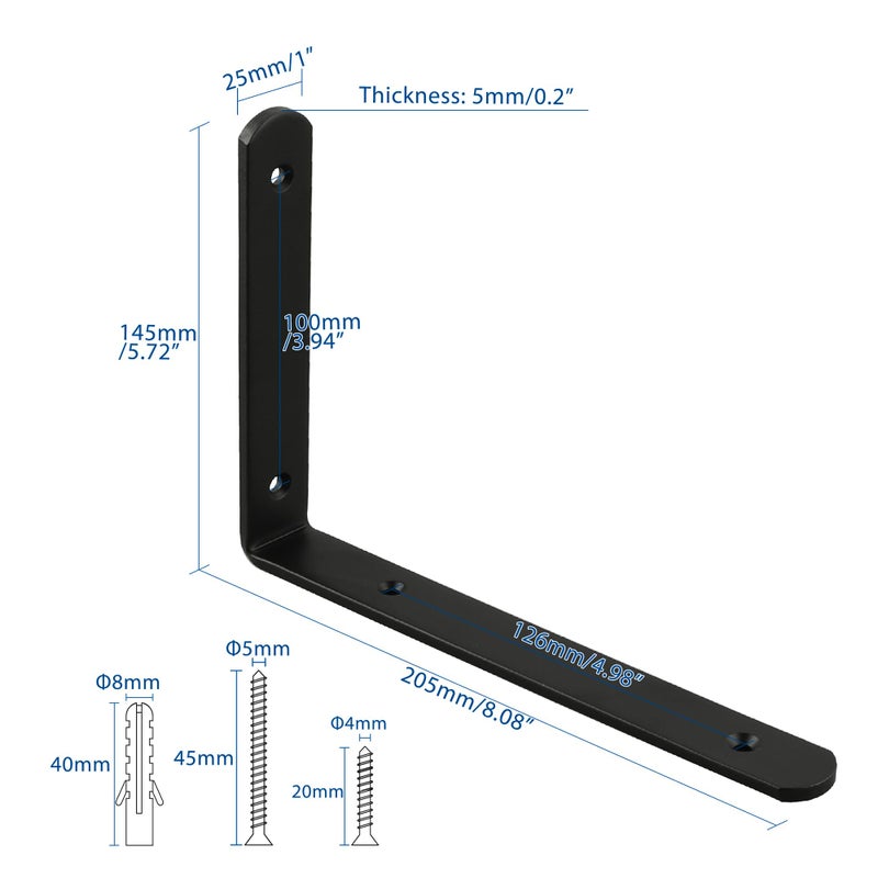 Mooche 4Pack Floating Shelf Bracket, Heavy Duty Shelf Brackets Metal L Brackets for Kitchen Bathroom Shelf Support Wall Mounted with Screw Included (Black, 8*5.5 Inch) - Image 2
